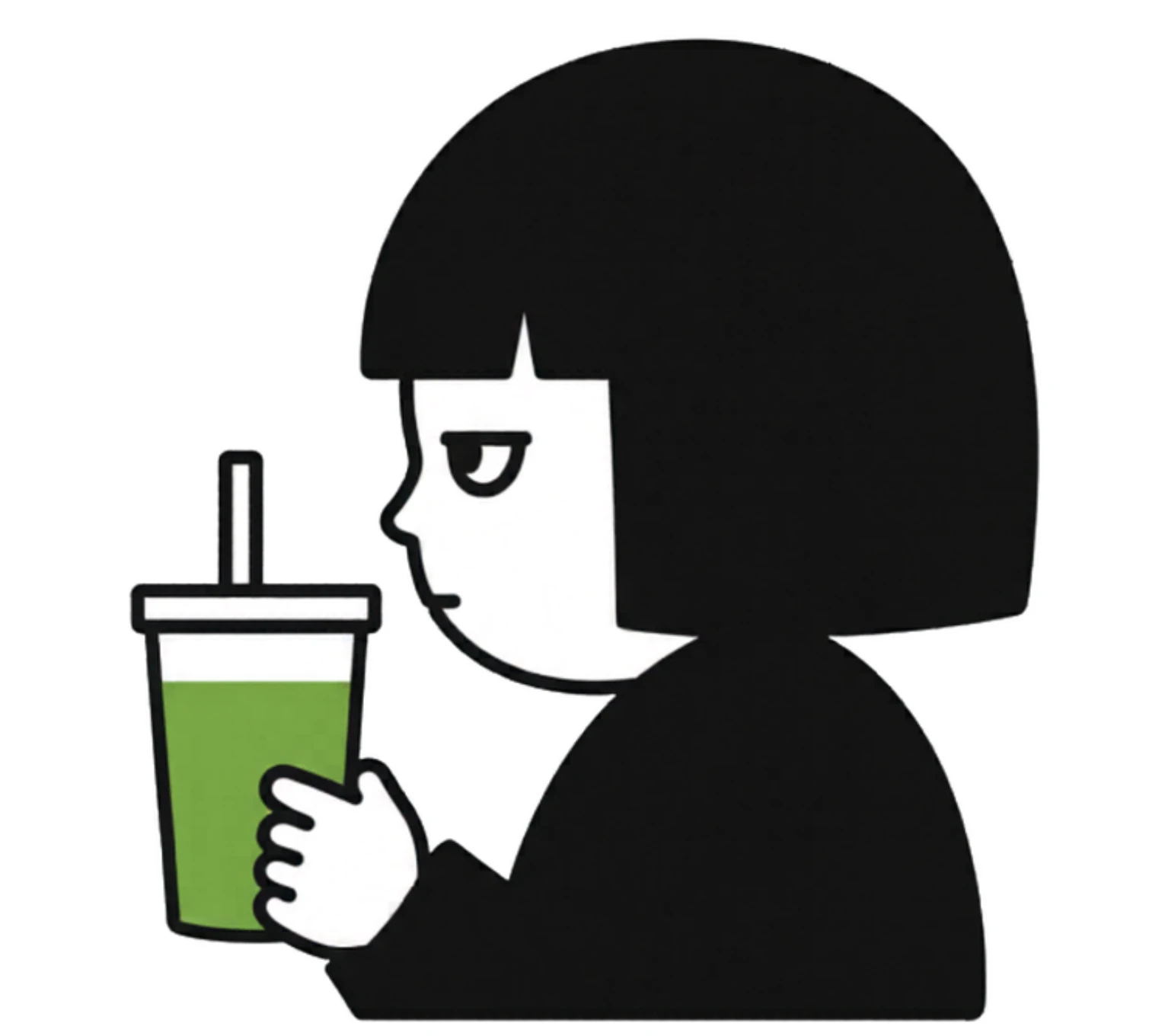 Still Boring character holding matcha